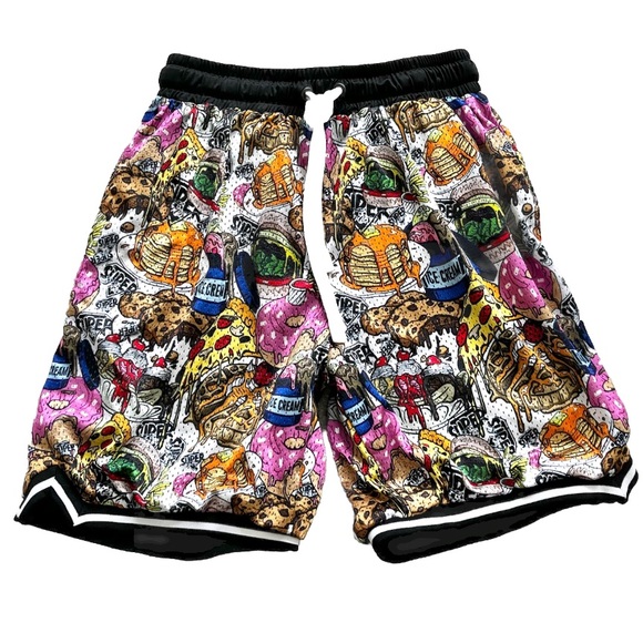 SUPERFRESH JUNK FOOD SHORTS SIZE SMALL ARTSY BASKETBALL NOVELTY FUN ART TO WEAR - Picture 1 of 8